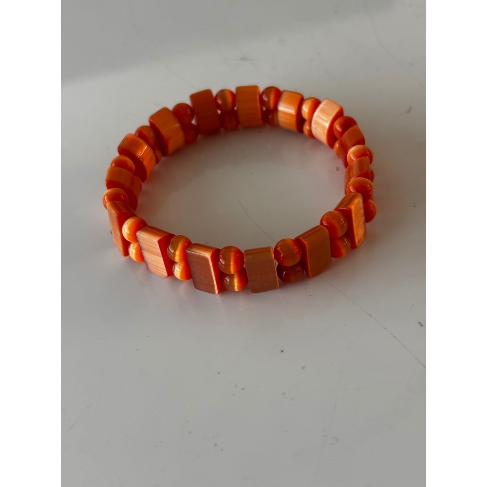 Stretch Bracelet‎ Women Orange Cats Eye Beaded Boho Geometric
